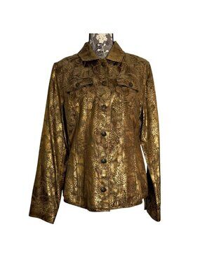 NWT Chicos Gilded Garden Annalicia Gold Metallic Button-Front Jacket Size 2